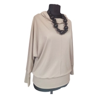 Jesienna bluzka KIMONO ze ściągaczami i z golfem - beżowa